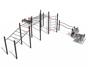 Рукоход в подъем, рукоход классический двухуровневый, вертикальные поручни для колясочников, 2 скамьи, брусья в подъем, брусья разноуровневые, шведская стенка